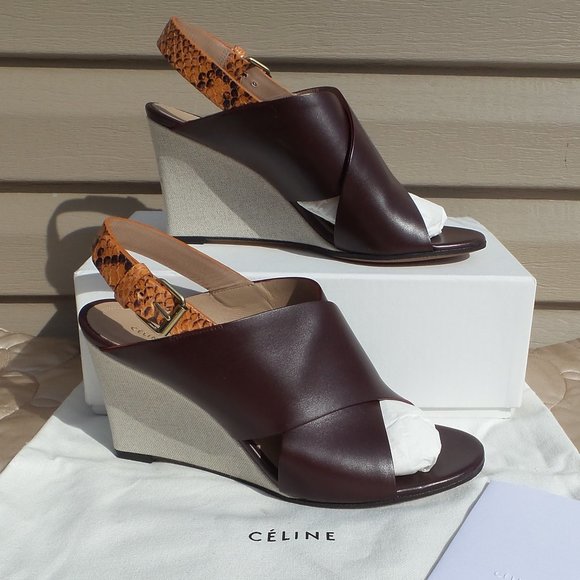 CELINE CrissCross Leather Python Canvas Wedge 39.5 - Picture 7 of 12